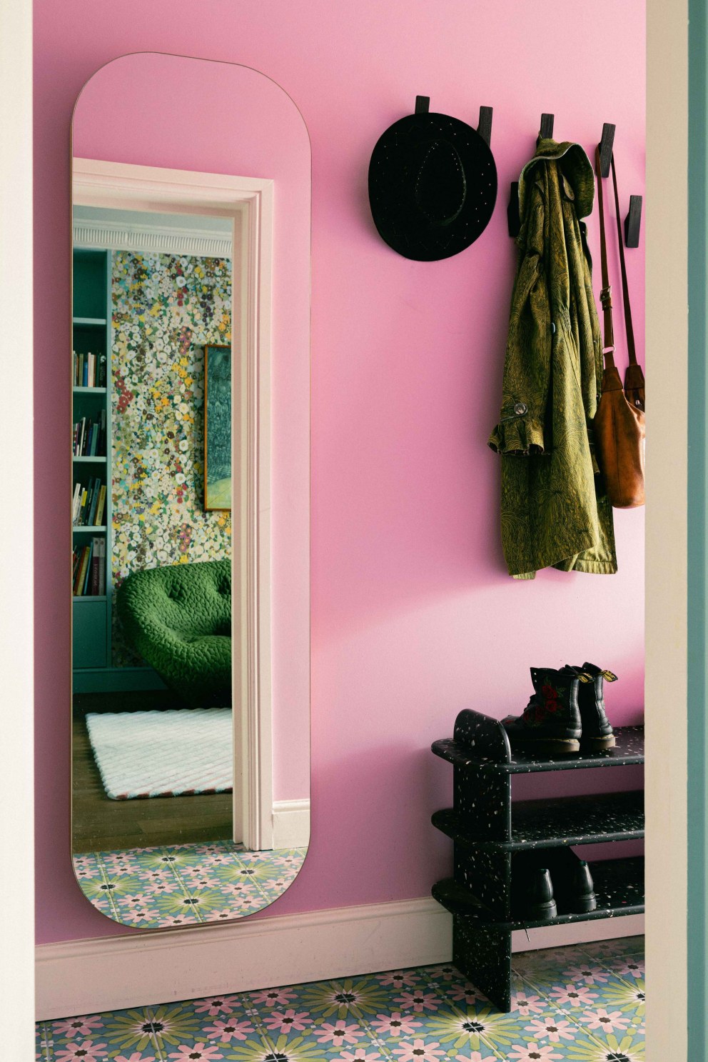 Victorian Terrace, Waterloo | Bright pink hallway and bespoke hallway storage unit made from recycled plastic | Interior Designers